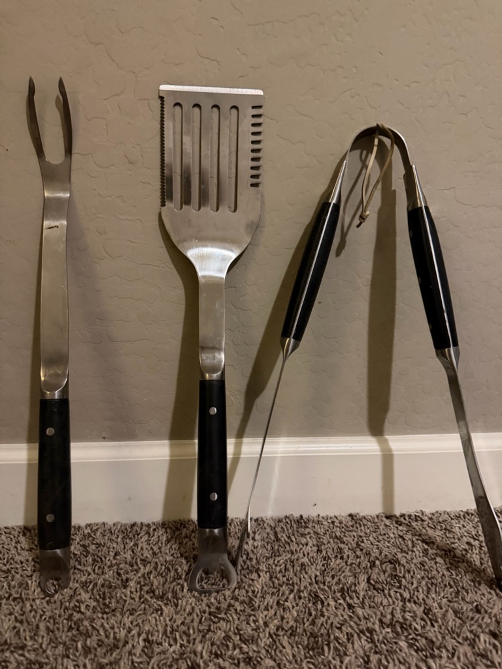 3-Piece Stainless Steel BBQ Tool Set with Black Handles